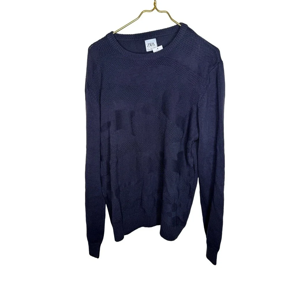 Zara Man Textured Knit Crew Neck Pullover Sweater Long Sl NEW black sz L cotton